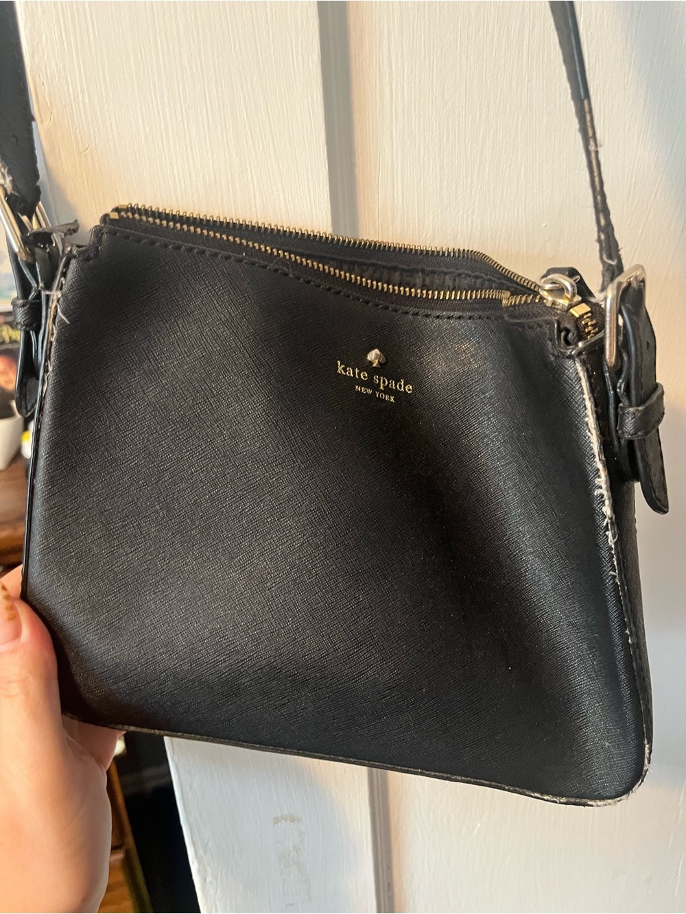 kate spade Black Saffiano Leather Crossbody with Gold Accents